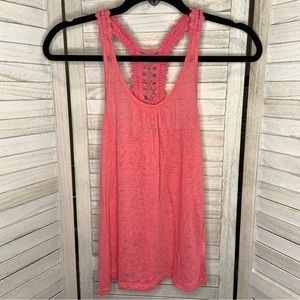 Lei Pink Abstract Print Soft Sheer See Through Crochet Strap Tank Top M